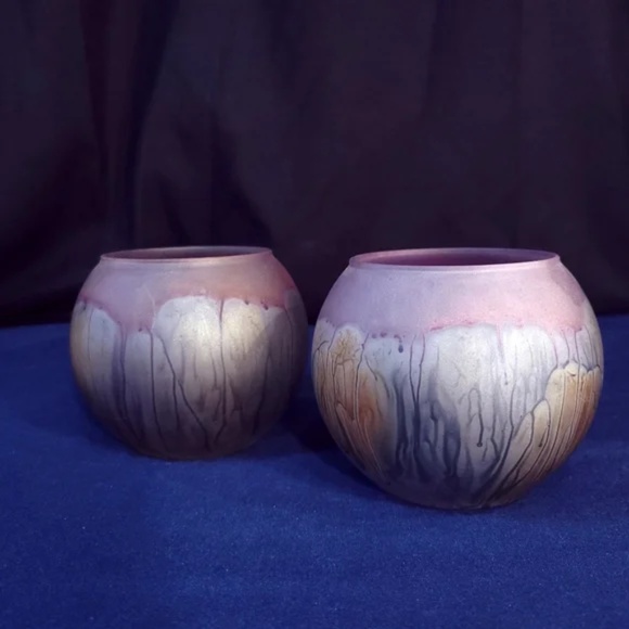 Hand Painted Rueven Glass Candleholders By Nouveau Art - Picture 5 of 6